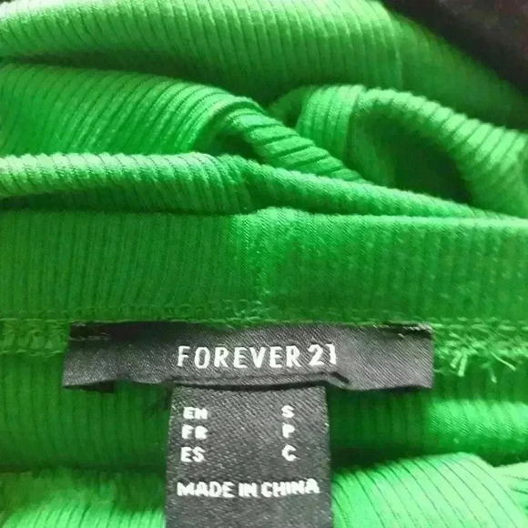 Forever 21 green bandeau fitted strtch trend sexy party casual 2 piece knitset S - Picture 4 of 4